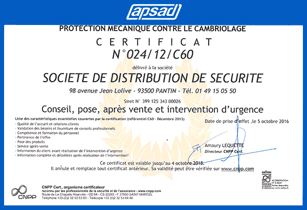 Certification Apsad A2P services